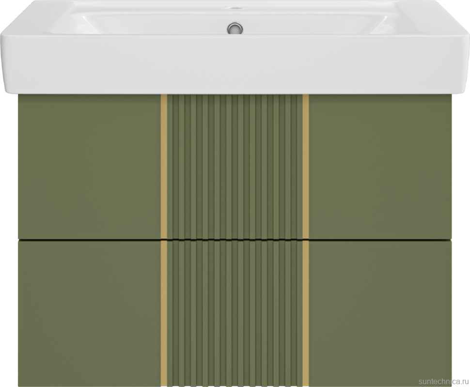 Тумба с раковиной Brevita Vega 80 подвесная, зеленая, золото