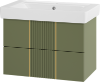 Тумба с раковиной Brevita Vega 80 подвесная, зеленая, золото