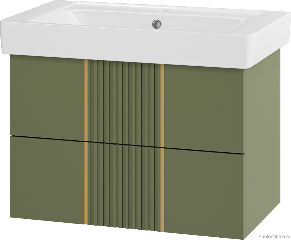 Тумба с раковиной Brevita Vega 80 подвесная, зеленая, золото