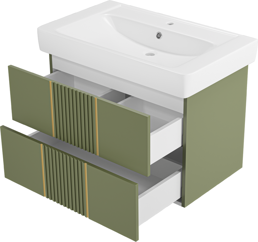 Тумба с раковиной Brevita Vega 80 подвесная, зеленая, золото