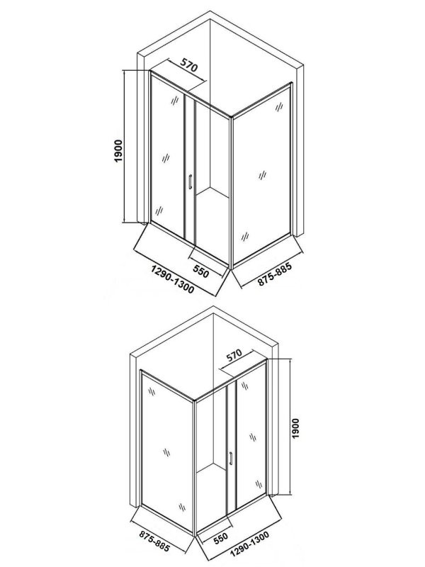 Душевой уголок Orange E23 13090TB 130х90 см, стекло прозрачное, профиль черный матовый