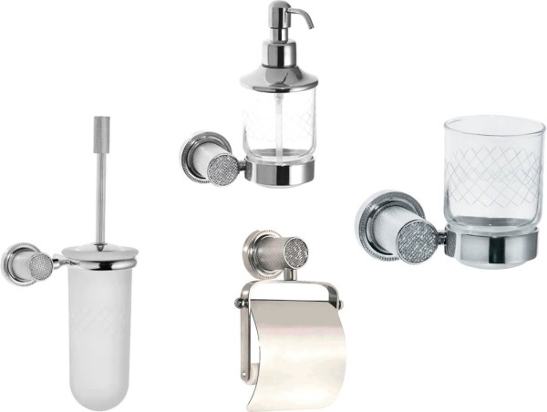 Набор Дозатор Boheme Royal Cristal Chrome подвесной + Стакан Chrome подвесной + Ершик Royal Cristal Chrome подвесной + Держатель Chrome с крышкой