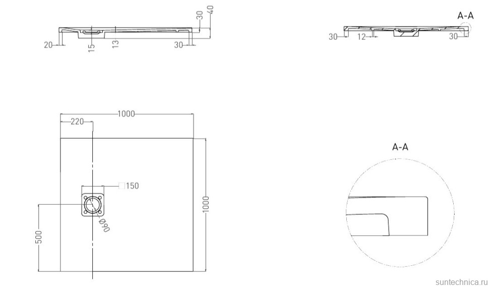 Поддон для душа Salini Oasi 100x100 см, S-Stone, матовый