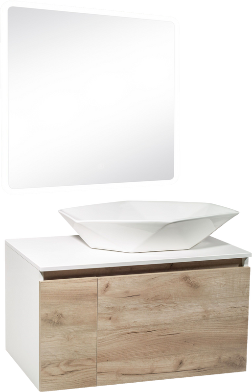 Мебель для ванной комнаты Runo Бари 80 крафтовый дуб, раковина Poligono 65