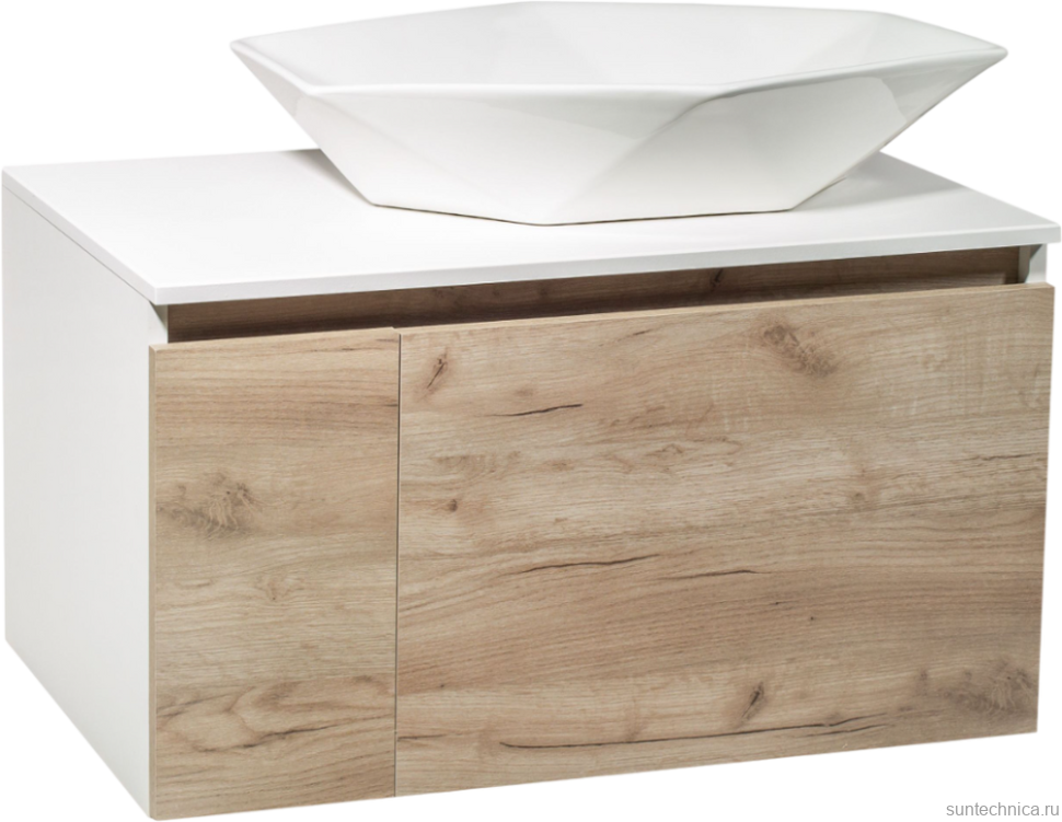 Мебель для ванной комнаты Runo Бари 80 крафтовый дуб, раковина Poligono 65