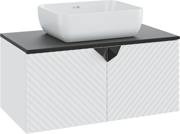 Тумба с раковиной Runo Андорра 85 белая матовая, черная, раковина Cuatro 50