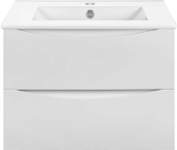 Тумба под раковину Vincea Mia Slim 70, подвесная, 2 ящика, белая глянцевая