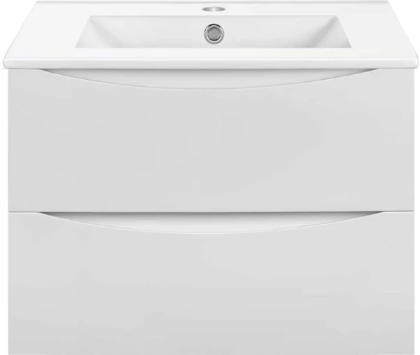 Тумба под раковину Vincea Mia Slim 70, подвесная, 2 ящика, белая глянцевая