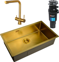 Комплект Мойка Zorg Light + Смеситель Inox SZR-7039 BRONZE бронза + Измельчитель Bort Titan 7000