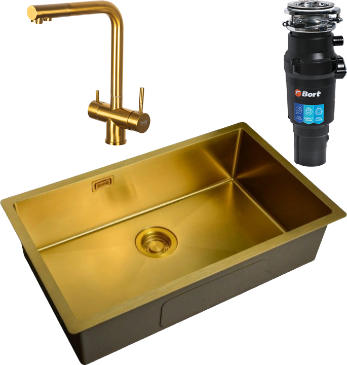 Комплект Мойка Zorg Light + Смеситель Inox SZR-7039 BRONZE бронза + Измельчитель Bort Titan 7000
