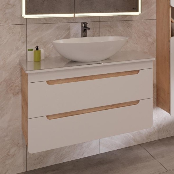 Тумба с раковиной Lemark Olivia 100 дуб кантри, белая глянцевая, раковина Триумф