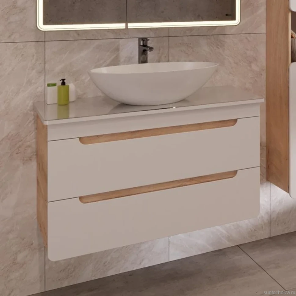 Тумба с раковиной Lemark Olivia 100 дуб кантри, белая глянцевая, раковина Триумф