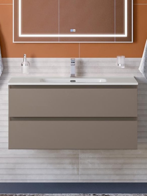 Тумба с раковиной BelBagno Kraft 100 подвесная, матовая бежевая, раковина bb1000etl