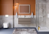 Тумба с раковиной BelBagno Kraft 100 подвесная, матовая бежевая, раковина bb1000etl