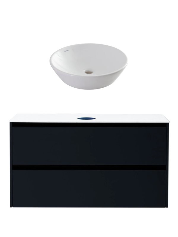 Тумба с раковиной Allen Brau Activity 120 с подсветкой, матовый антрацит, черный браш, столешница белая, раковина Fantasy Round 45, белая