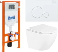 Комплект Унитаз подвесной BelBagno Uno BB3105CHR/SC безободковый, с микролифтом, инсталляция BB002-80 с кнопкой BB014-SR-BIANCO