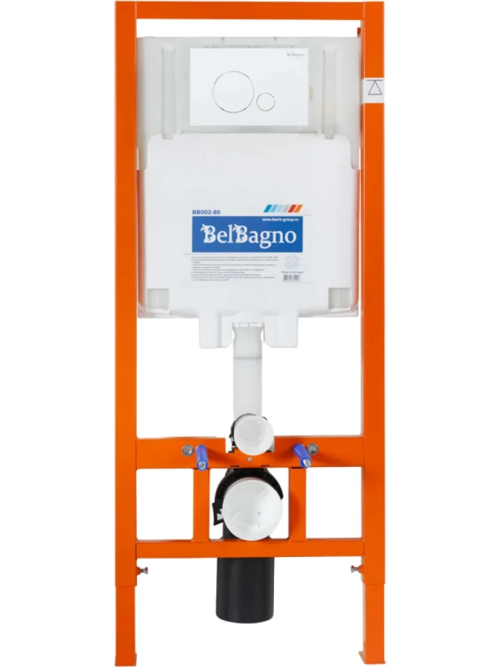 Комплект Унитаз подвесной BelBagno Uno BB3105CHR/SC безободковый, с микролифтом, инсталляция BB002-80 с кнопкой BB014-SR-BIANCO