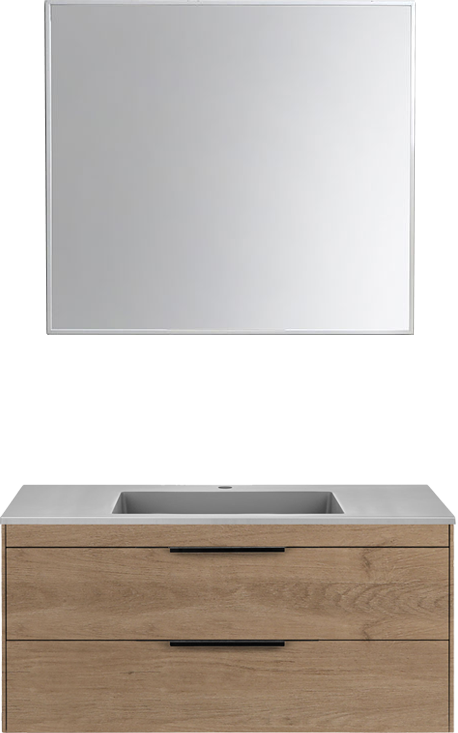 Мебель для ванной комнаты Vincea Chiara 2D 100, 2 ящика, натуральный дуб, с серой раковиной