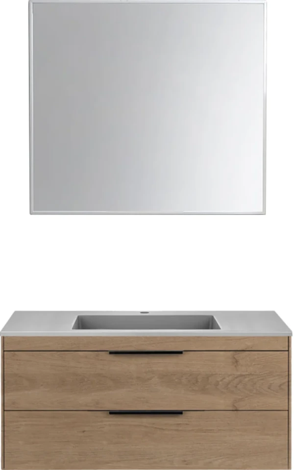 Мебель для ванной комнаты Vincea Chiara 2D 100, 2 ящика, натуральный дуб, с серой раковиной