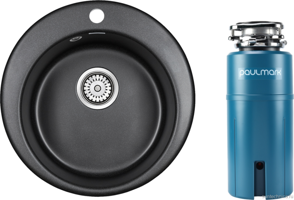 Комплект Мойка Paulmark Gelegen 50 PM404800-BL черный + Измельчитель Intenso
