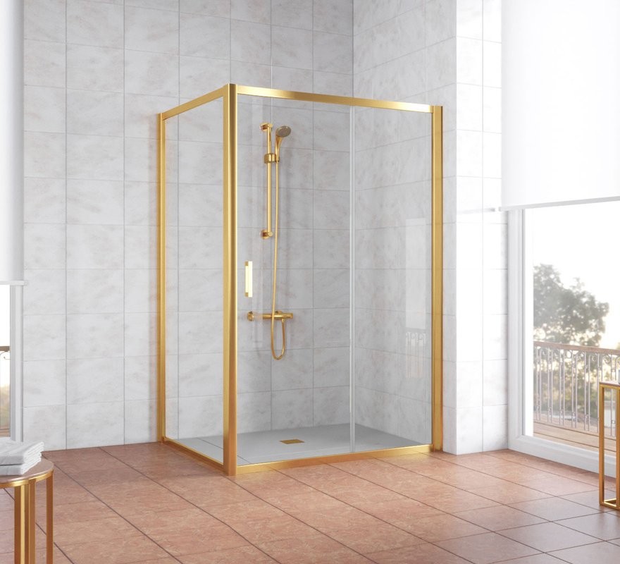 Душевой уголок Vegas Glass ZP+ZPV 140*100 09 01 профиль золото, стекло прозрачное