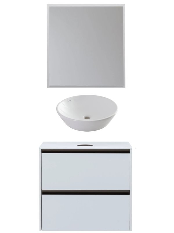 Мебель для ванной комнаты Allen Brau Activity 70 с подсветкой, матовый белый, олива браш, столешница белая, раковина Fantasy Round 45, белая