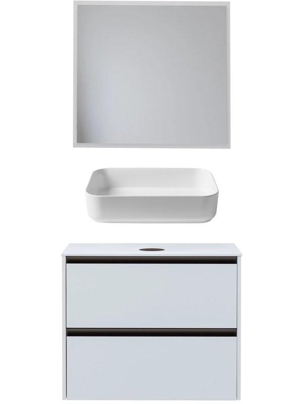 Мебель для ванной комнаты Allen Brau Activity 80 с подсветкой, матовый белый, олива браш, столешница белая, раковина Fantasy Quad 50, белая