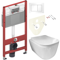 Комплект Унитаз подвесной Ceramicanova New Day CN3005 с микролифтом, безободковый + Инсталляция TECE Base 9400413 4 в 1 с кнопкой смыва