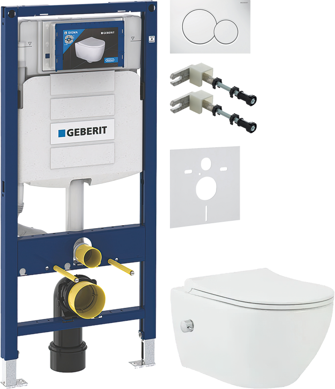 Комплект Унитаз подвесной beWash Bogen 88343601 со смесителем, системой микролифт, белый + Крепления Geberit Duofix 111.815.00.1 к стене + Звукоизоляция + Инсталляция UP 320 111.300.00.5 + Кнопка Sigma 01 115.770.11.5 белая