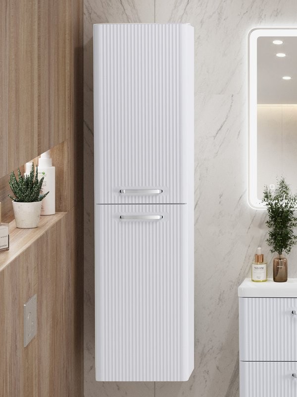 Шкаф-пенал для ванной BelBagno Due 40 подвесной, ручки хром полированный, bianco lucido