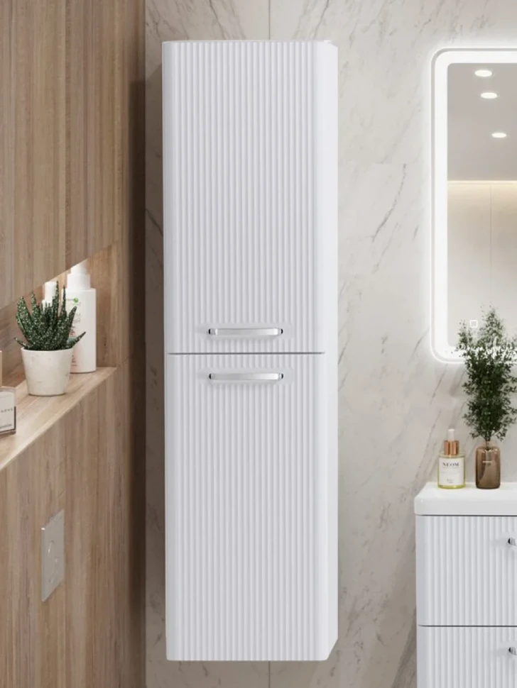Шкаф-пенал для ванной BelBagno Due 40 подвесной, ручки хром полированный, bianco lucido