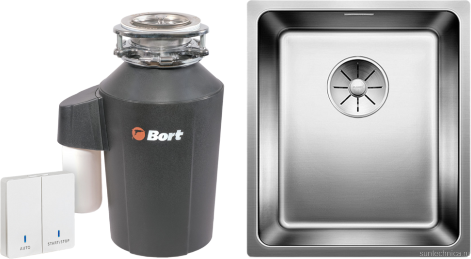 Комплект Мойка Blanco Andano 340-U + Измельчитель Bort Alligator Green