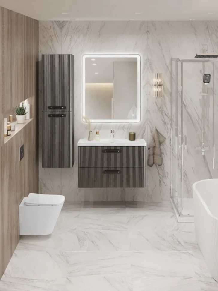 Мебель для ванной комнаты BelBagno Due 80 ручки матовый темный никель, оружейная сталь