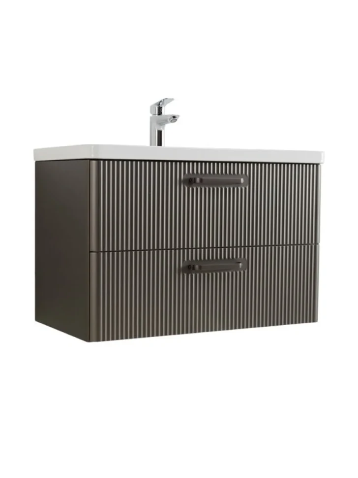 Мебель для ванной комнаты BelBagno Due 80 ручки матовый темный никель, оружейная сталь