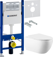 Комплект Унитаз подвесной Vincea Evo + Инсталляция Geberit Duofix Delta 458.149.21.1 с кнопкой смыва, хром + Звукоизоляция