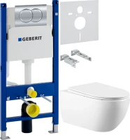 Комплект Унитаз подвесной Vincea Evo + Инсталляция Geberit Duofix Delta 458.149.21.1 с кнопкой смыва, хром + Звукоизоляция