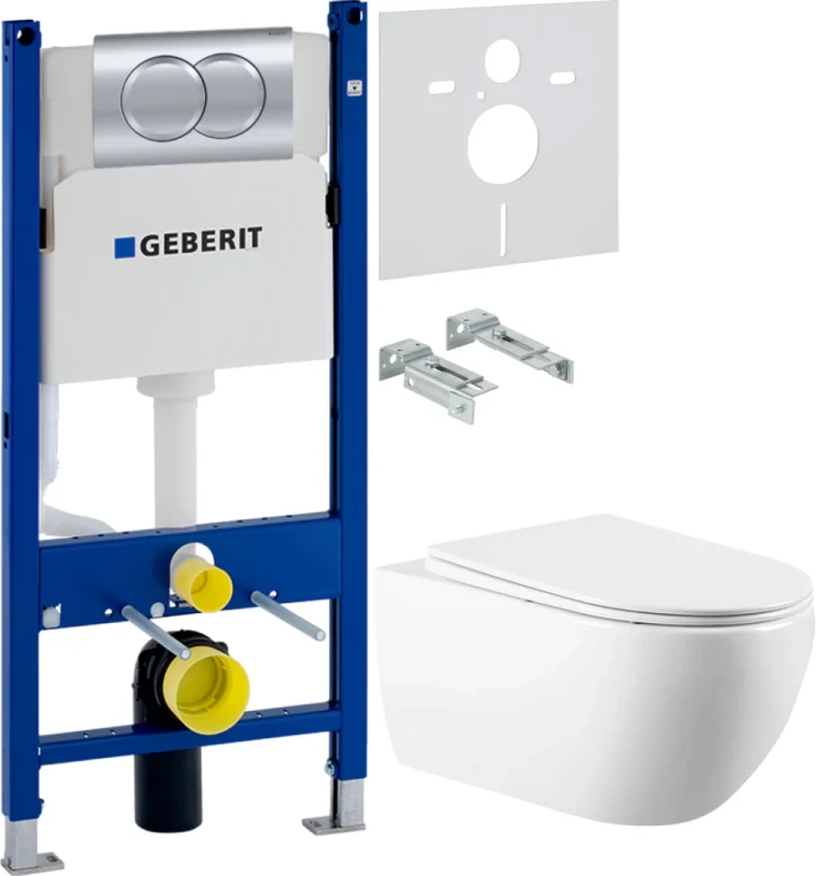 Комплект Унитаз подвесной Vincea Evo + Инсталляция Geberit Duofix Delta 458.149.21.1 с кнопкой смыва, хром + Звукоизоляция