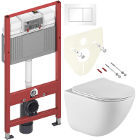 Комплект Унитаз подвесной BelBagno Amanda BB051CHR безободковый + Крышка BB051SC с микролифтом + Инсталляция TECE Base 9400413 4 в 1 с кнопкой смыва
