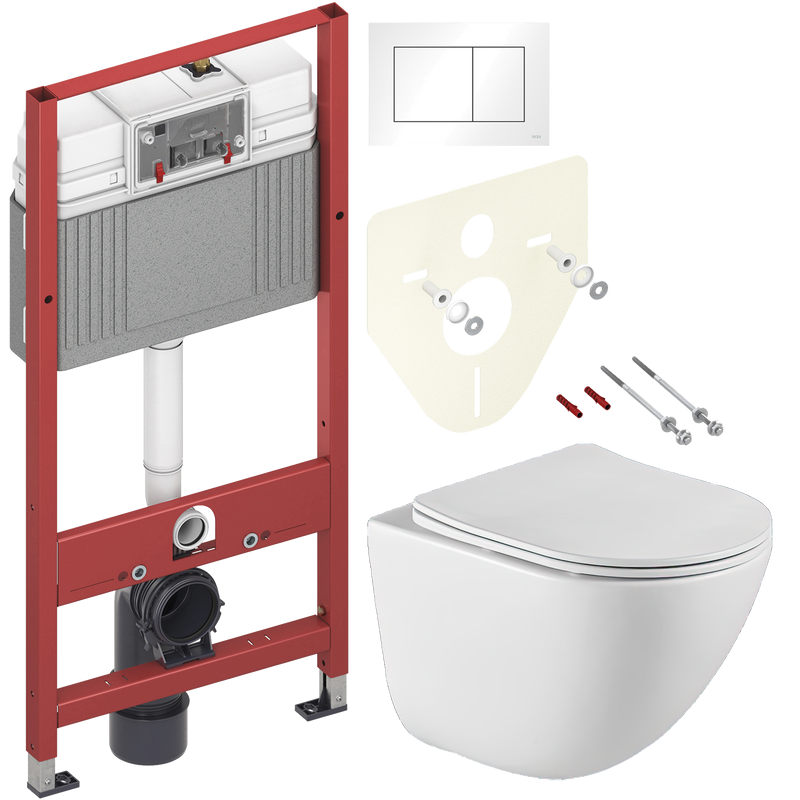 Комплект Унитаз подвесной BelBagno Amanda BB051CHR безободковый + Крышка BB051SC с микролифтом + Инсталляция TECE Base 9400413 4 в 1 с кнопкой смыва
