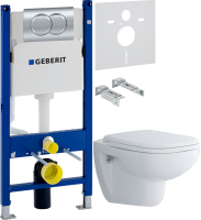 Комплект Унитаз подвесной Duravit D-code 45700900A1 безободковый + Инсталляция Geberit Duofix Delta 458.149.21.1 с кнопкой смыва, хром + Звукоизоляция