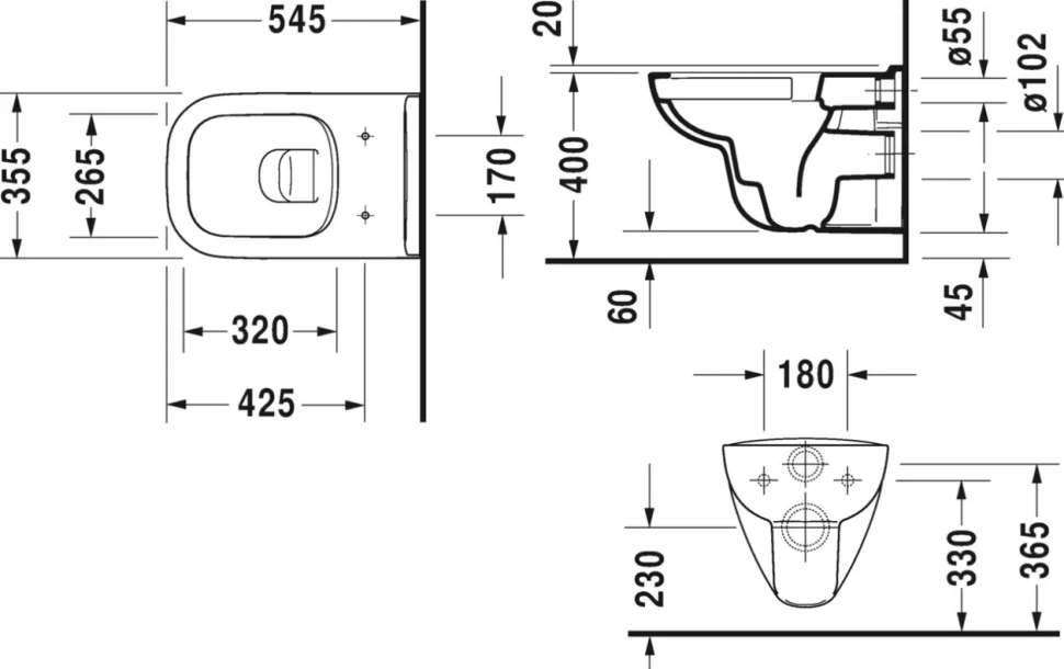 Комплект Унитаз подвесной Duravit D-code 45700900A1 безободковый + Инсталляция Geberit Duofix Delta 458.149.21.1 с кнопкой смыва, хром + Звукоизоляция