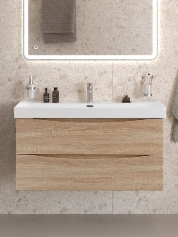 Тумба с раковиной BelBagno Marino-cer-n 100 подвесная, rovere bianco, раковина BB-8078-100