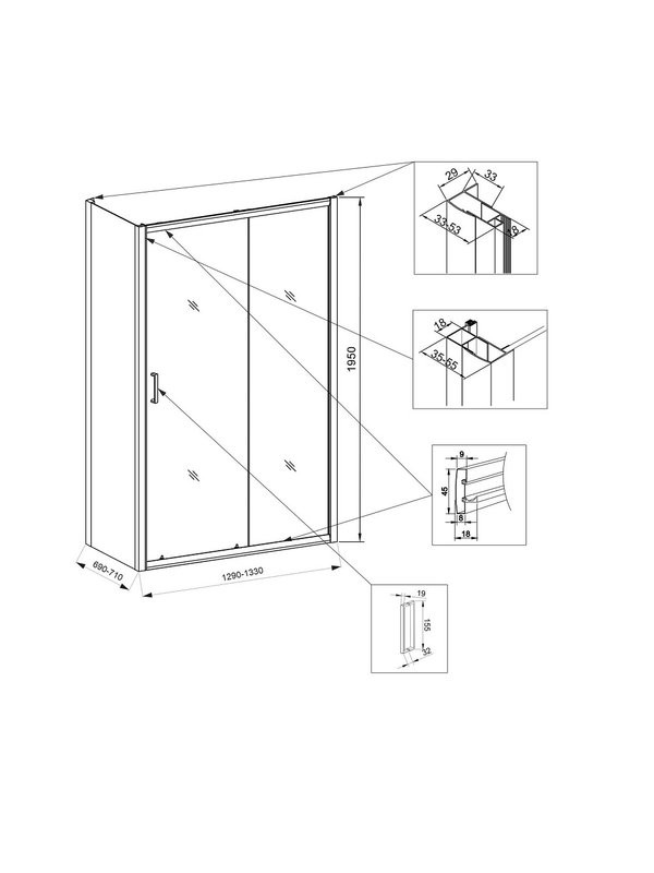 Душевой уголок Veconi Rovigo RV-046 130x70x195, профиль матовый хром, стекло прозрачное