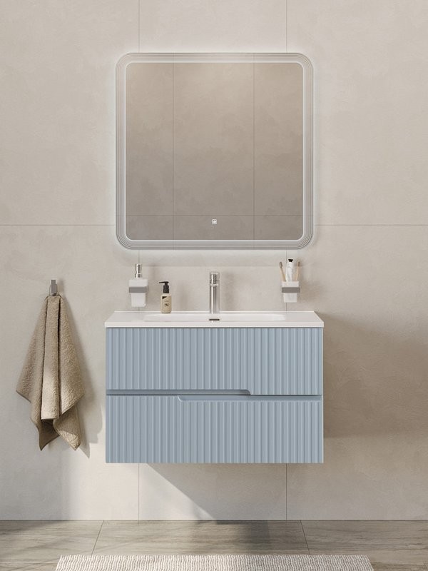 Мебель для ванной комнаты Cezares Duet-n 80 подвесная, 2 ящика, жемчужная голубая, раковина CZR-8095-80