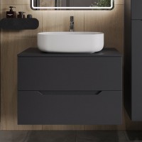 Тумба с раковиной Orange Line 80 подвесная, 2 ящика, матовый графит с раковиной B07-540W