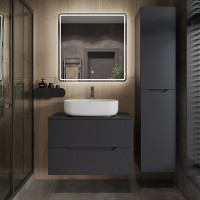 Тумба с раковиной Orange Line 80 подвесная, 2 ящика, матовый графит с раковиной B07-540W
