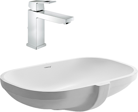 Комплект Смеситель Grohe Eurocube + Раковина Duravit D-code 0338490000 встраиваемая