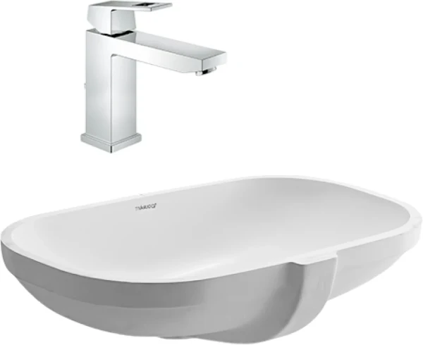 Комплект Смеситель Grohe Eurocube + Раковина Duravit D-code 0338490000 встраиваемая