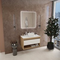 Тумба с раковиной Teymi Ritta 85 дуб эврика, матовая белая, раковина Helmi Mini 24