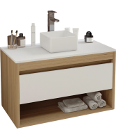 Тумба с раковиной Teymi Ritta 85 дуб эврика, матовая белая, раковина Helmi Mini 24